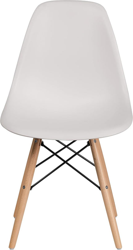 Flash Furniture Elon Series Plastic Modern Dining Chairs with Wooden Legs, Mid-Century Side Chairs for Dining Rooms and Offices, Set of 2, White - LeafyLoom