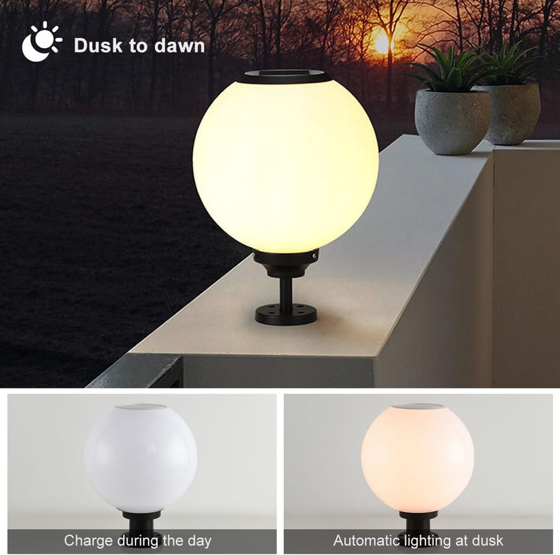 Solar Outdoor Column Lights - Aluminum Fence Pedestal Post Lamp Outdoor Vintage LED Globe Pillar Lights, IP65 Waterproof External Landscape Street Lighting Fixtures LeafyLoom
