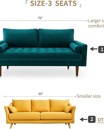 Velvet Furniture for Small Spaces, Mid-Century Modern Loveseats for Living Room, Love Seat Couch Sofas, 70 Inches, Teal Blue - LeafyLoom