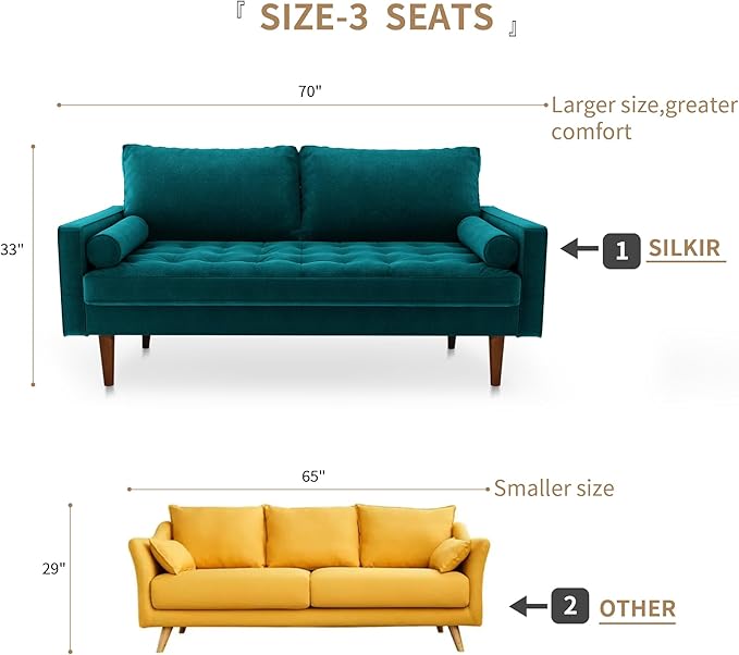 Velvet Furniture for Small Spaces, Mid-Century Modern Loveseats for Living Room, Love Seat Couch Sofas, 70 Inches, Teal Blue - LeafyLoom
