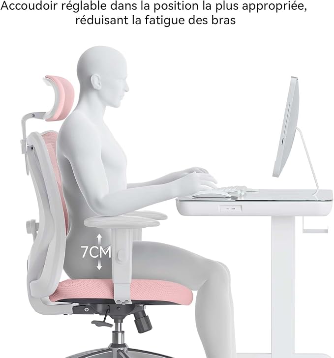 SIHOO M18 Ergonomic Office Chair, Computer Desk Chair with Adjustable Headrest and Lumbar Support, High Back Executive Swivel Chair for Home Office (Light Pink) - LeafyLoom