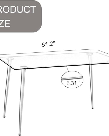 NicBex 51.18Inch Rectangular Dining Table,Modern Kitchen Table with Tempered Glass Tabletop and Black Metal Legs for 6 to 8,Large Dining Room Table for Kitchen,Meeting Room and Living Room,Transparent - LeafyLoom