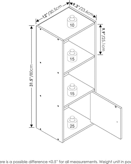 Furinno Luder Shelf Bookcase with 1 Door Storage Cabinet, Blackwood - LeafyLoom