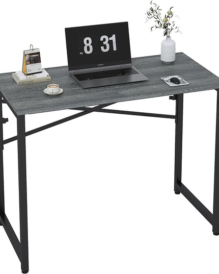 39 Inch Foldable Computer Desk, Folding Space-Saving Home Office Table, Study Writing Gaming Workstation for Small Space, No Assembly Needed,Grey Oak - LeafyLoom