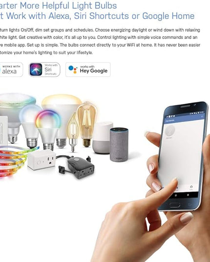 Feit Electric OM60/927CA/AG 60W Equivalent WiFi Dimmable, No Hub Required, Alexa Google Assistant A19 Smart LED Light Bulb, 4.4" H x 2.3" D, 2700K Soft White FeitElectricCompany