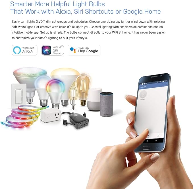 Feit Electric OM60/927CA/AG 60W Equivalent WiFi Dimmable, No Hub Required, Alexa Google Assistant A19 Smart LED Light Bulb, 4.4" H x 2.3" D, 2700K Soft White FeitElectricCompany