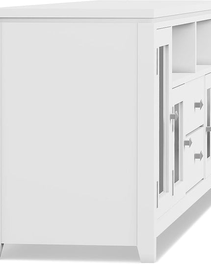 SIMPLIHOME Cosmopolitan SOLID WOOD Wide Contemporary Media Stand for TVs up to 80 inches for The Living Room and Entertainment Center, 72 inch, White - LeafyLoom