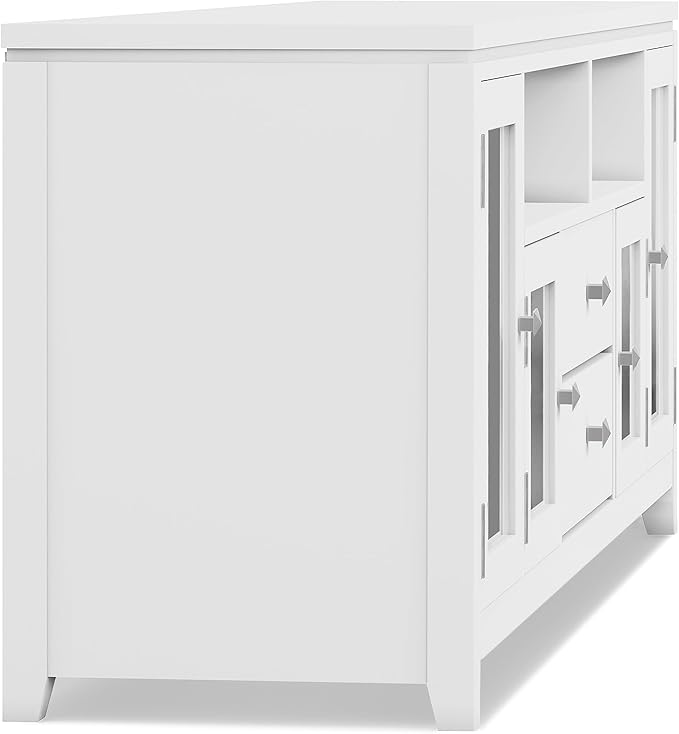SIMPLIHOME Cosmopolitan SOLID WOOD Wide Contemporary Media Stand for TVs up to 80 inches for The Living Room and Entertainment Center, 72 inch, White - LeafyLoom