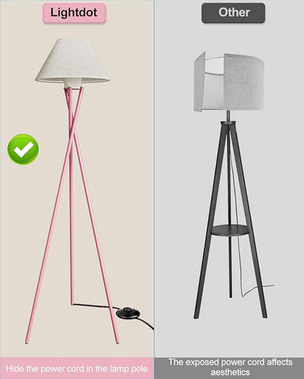 Lightdot 77IN Tripod Floor Lamp Pink, Mid Century Modern Standing Lamps with Fabric Lampshade, Bulb Included, Farmhouse Tall Lamps Vintage Floor Lamp for Living Room, Bedroom - LeafyLoom