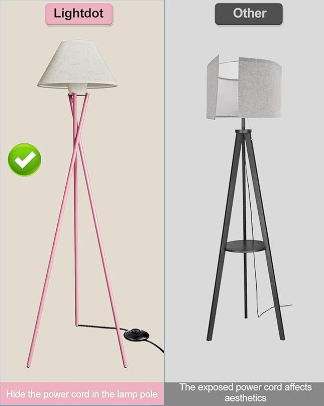 Lightdot 77IN Tripod Floor Lamp Pink, Mid Century Modern Standing Lamps with Fabric Lampshade, Bulb Included, Farmhouse Tall Lamps Vintage Floor Lamp for Living Room, Bedroom - LeafyLoom