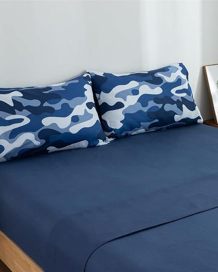 Meeting Story Camouflage Bedding Set, Colorful Pattern Style Comforter Set, 5 PCS One Comforter Two Pillowcases Two Sheets in One Bag, All Season Bedspread for Teens Adults (Navy,Twin 5Pcs) - LeafyLoom