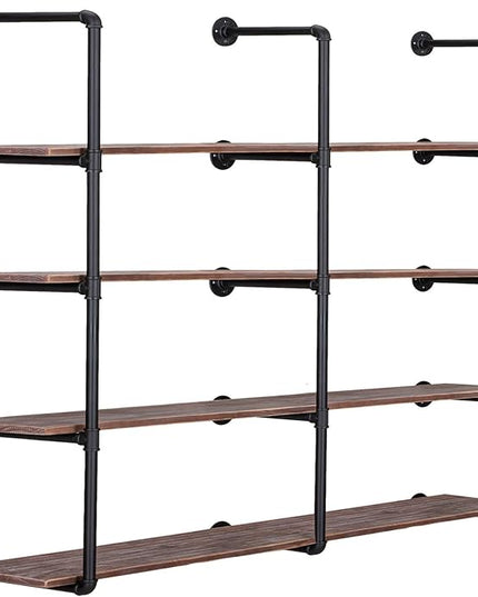 Pynsseu Industrial Wall Mounted Iron Pipe Shelf, Rustic DIY Open Bookshelf, Farmshouse Pipe Shelves for Kitchen Bathroom, 3 Pack - LeafyLoom