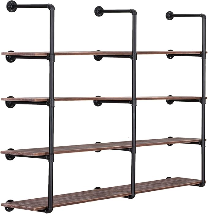Pynsseu Industrial Wall Mounted Iron Pipe Shelf, Rustic DIY Open Bookshelf, Farmshouse Pipe Shelves for Kitchen Bathroom, 3 Pack - LeafyLoom