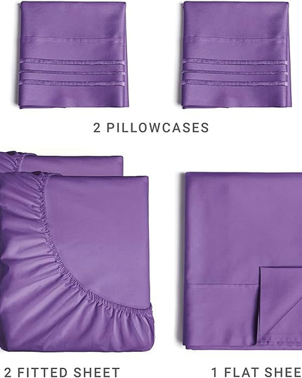 Split King Size 5 Piece Sheet Set - Comfy Breathable & Cooling Sheets - Hotel Luxury Bed Sheets for Women & Men - Deep Pockets, Easy-Fit, Soft & Wrinkle Free Sheets - Purple Oeko-Tex Bed Sheet Set - LeafyLoom
