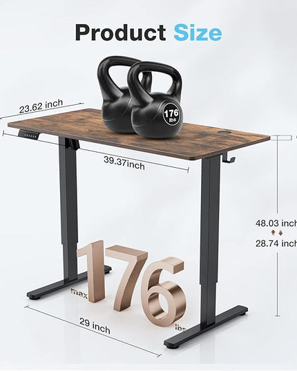Sweetcrispy Electric Standing Desk, 40 x 24in Adjustable Height Electric Stand up Desk Standing Computer Desk Home Office Desk Ergonomic Workstation with 3 Memory Controller, Rustic Brown - LeafyLoom