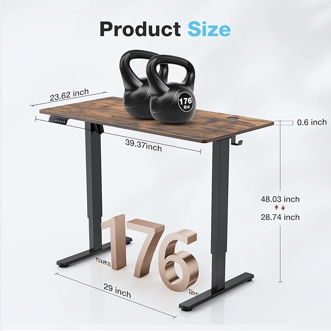 Sweetcrispy Electric Standing Desk, 40 x 24in Adjustable Height Electric Stand up Desk Standing Computer Desk Home Office Desk Ergonomic Workstation with 3 Memory Controller, Rustic Brown - LeafyLoom