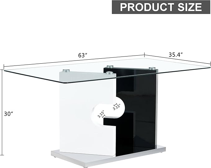 NicBex Large Modern Minimalist Rectangular Glass Dining Table for 6-8 with 0.39" Tempered Glass Tabletop and MDF Slab Special-Shaped Bracket for Kitchen Dining Room Banquet Hall, White + Black - LeafyLoom