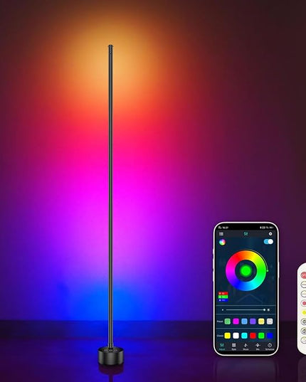 AIZAWA Led Corner Lamp, RGBICW Color Changing Corner Floor Lamp with Remote and App Control, Creative DIY Modes, Music Sync, Led Corner Light for Living Room, Bedroom, and Gaming Room - LeafyLoom