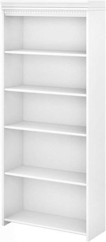 Bush Furniture Fairview Tall 5 Shelf Bookcase in Pure White and Shiplap Gray - LeafyLoom