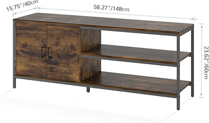 Novilla Retro Farmhouse TV Stand for TVs up to 65 Inches, Living Room Entertainment Center for Flat/Curved Screen, 58 Inches, Brown - LeafyLoom