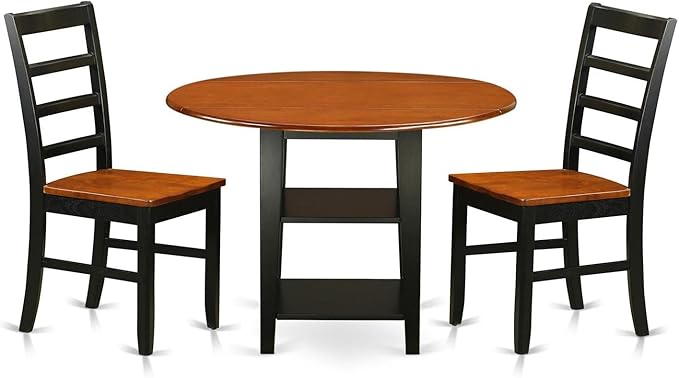 East West Furniture SUPF3-BCH-W 3 Piece Room Furniture Set Contains a Round Kitchen Table with Dropleaf & Shelves and 2 Dining Chairs, 42x42 Inch, Black & Cherry - LeafyLoom
