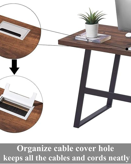 BON AUGURE Computer Desk, Modern Simple Wood Home Office Desk, Wood and Metal PC Writing Workstation, Walnut Sturdy Home Office Desks (55 Inch, Rustic Oak) - LeafyLoom