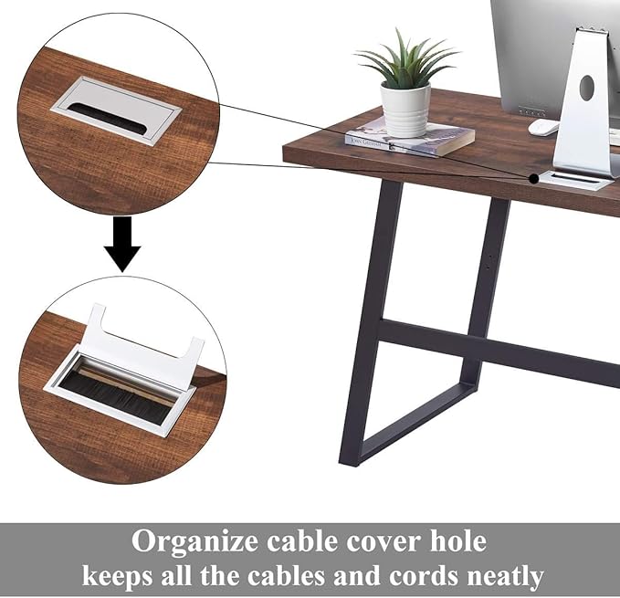 BON AUGURE Computer Desk, Modern Simple Wood Home Office Desk, Wood and Metal PC Writing Workstation, Walnut Sturdy Home Office Desks (55 Inch, Rustic Oak) - LeafyLoom