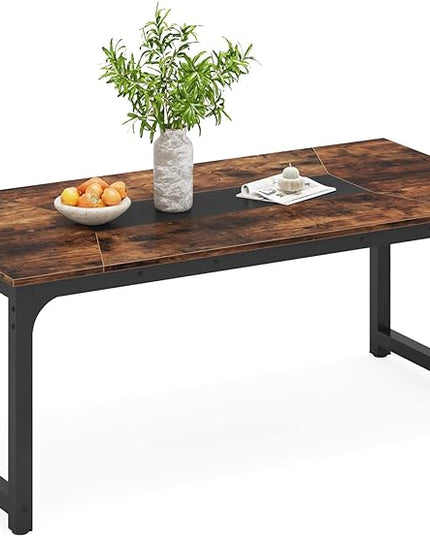 78.7 Inch X-Large Dining Table Rectangular Kitchen Furniture for 6 to 8 People, Brown - LeafyLoom