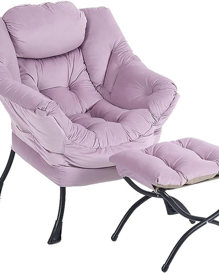 LITA Lazy Chair with Ottoman, Modern Accent Leisure Upholstered Sofa Chair, Contemporary Lounge Reading Chair with Armrests and a Side Pocket for Living Room, Bedroom & Small Space - LeafyLoom