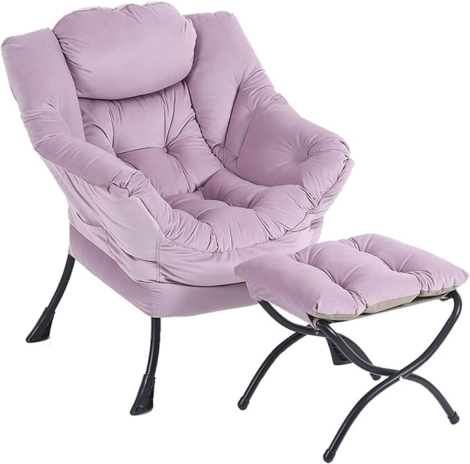 LITA Lazy Chair with Ottoman, Modern Accent Leisure Upholstered Sofa Chair, Contemporary Lounge Reading Chair with Armrests and a Side Pocket for Living Room, Bedroom & Small Space - LeafyLoom
