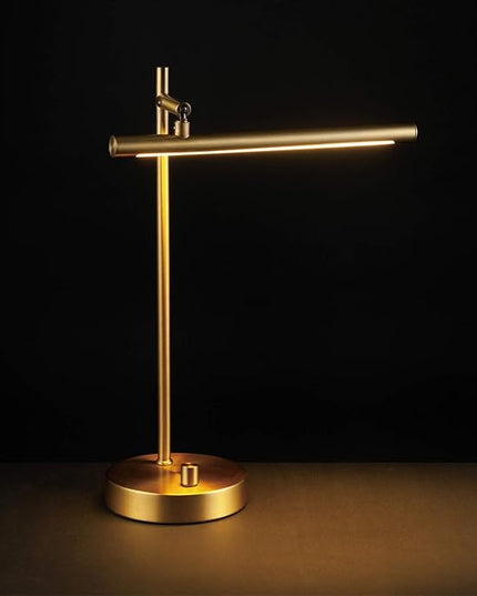 Globe Electric 52889 West 15" LED Integrated Desk Lamp, Matte Brass, 200 Lumens, Dimmer Rotary Switch - LeafyLoom