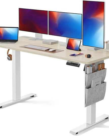 Marsail Standing Desk Adjustable Height, 55x24 Inch Electric Standing Desk with Storage Bag, Stand up Desk for Home Office Computer Desk Memory Preset with Headphone Hook, Maple - LeafyLoom