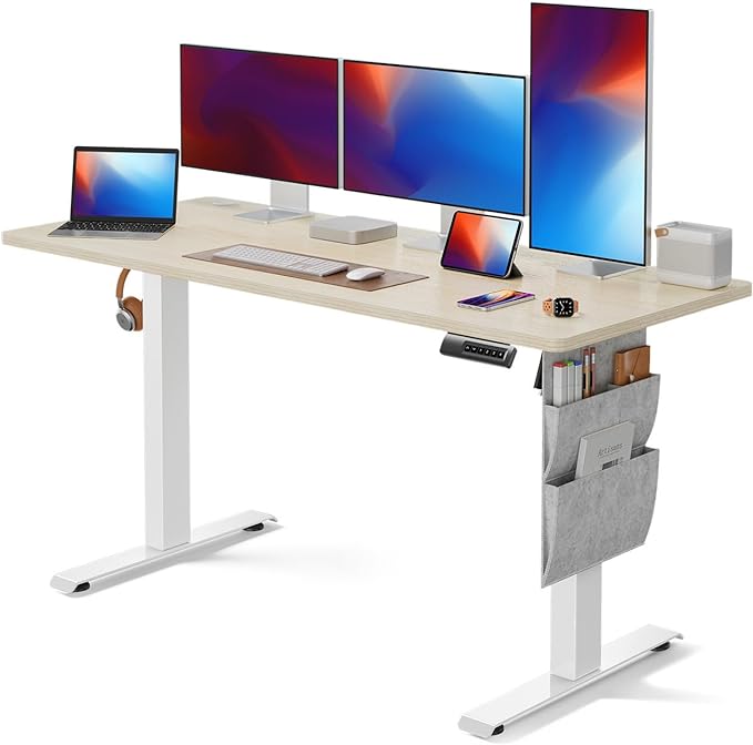 Marsail Standing Desk Adjustable Height, 55x24 Inch Electric Standing Desk with Storage Bag, Stand up Desk for Home Office Computer Desk Memory Preset with Headphone Hook, Maple - LeafyLoom