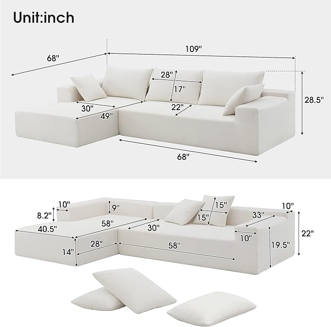 L-Shape Sectional Sofa, Modular Living Room Furniture Set, 109" Modern Minimalist Style Upholstered 4 Seater Chenille Couch for Office, Studio, Salon, Apartment - LeafyLoom