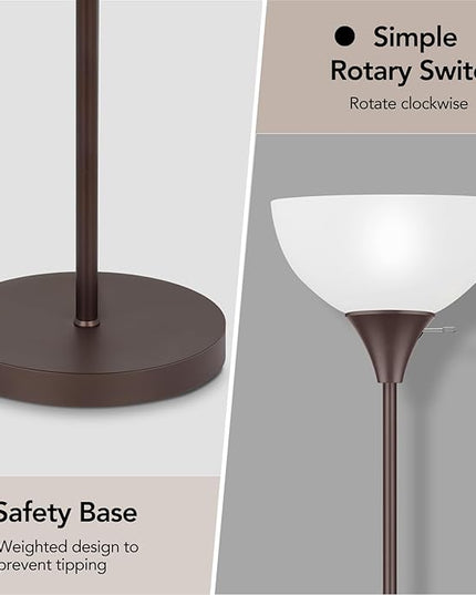 Floor Lamp, LED Standing Lamps with White Plastic Shade, Brown Modern Torchiere Floor Lamp, Tall Lamps for Living Room Dorm Bedroom, Rotary Switch, E26 Base, Bulb not Included, Brown - LeafyLoom