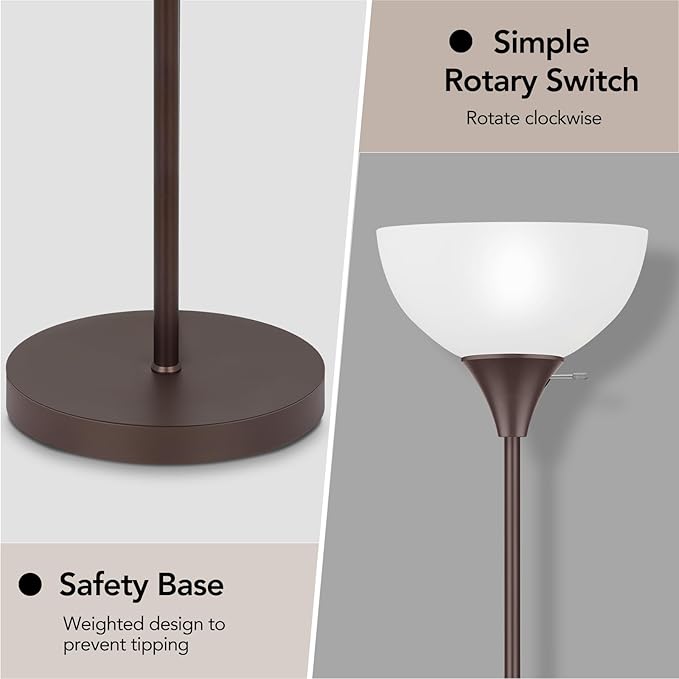 Floor Lamp, LED Standing Lamps with White Plastic Shade, Brown Modern Torchiere Floor Lamp, Tall Lamps for Living Room Dorm Bedroom, Rotary Switch, E26 Base, Bulb not Included, Brown - LeafyLoom