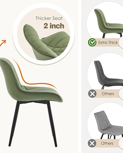 YOUNUOKE Dining Chairs Set of 2 Mid Century Modern Kitchen Chair Comfortable Upholstered Faux Leather Dinner Chairs for Kitchen Dining Room, Olive - LeafyLoom
