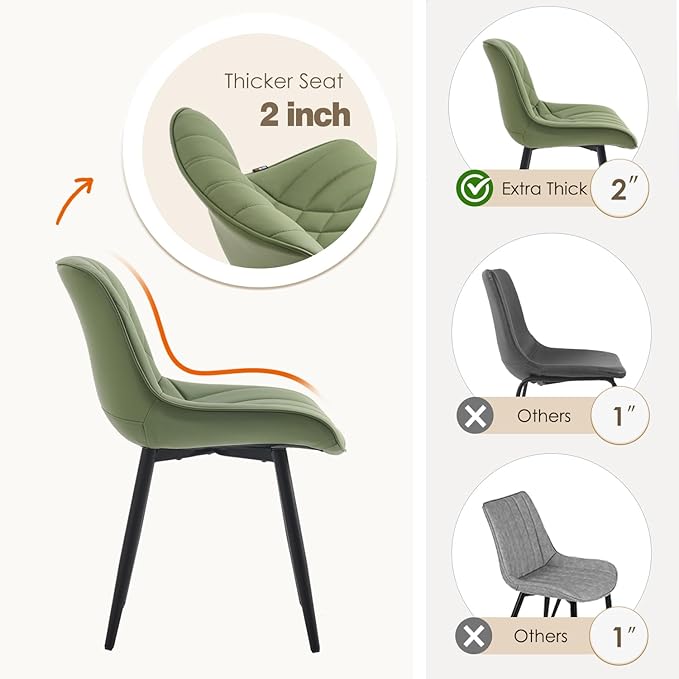 YOUNUOKE Dining Chairs Set of 2 Mid Century Modern Kitchen Chair Comfortable Upholstered Faux Leather Dinner Chairs for Kitchen Dining Room, Olive - LeafyLoom