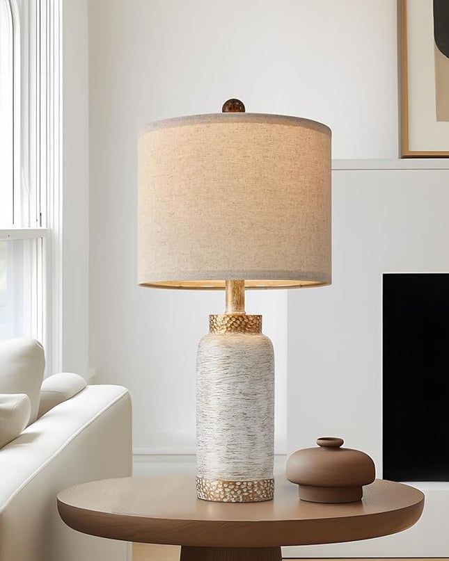 Table Lamp for Bedroom Living Room 20.25" Farmhouse Rustic Vintage Small Lamps Bedside Nightstand Light Home Office Desk Retro Mysterious East Style Deco (Antique White) - LeafyLoom