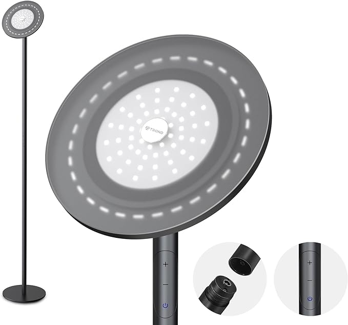 TROND Floor Lamp, Bright Sky LED Modern Torchiere Lamp, 71 in Tall Aluminum Pole Light, 5500K Natural Daylight Standing Lamp, Touch 5-Level Dimmable, 5000 lm, 30 Mins Timer for Living Room Bedroom - LeafyLoom