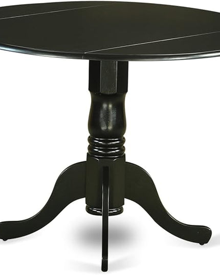 East West Furniture DLPF5-BLK-C Dublin 5 Piece Set for 4 Includes a Round Kitchen Table with Dropleaf and 4 Linen Fabric Dining Room Chairs, 42x42 Inch, Black - LeafyLoom
