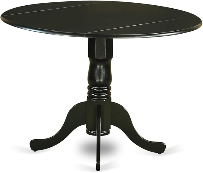 East West Furniture DLPF5-BLK-C Dublin 5 Piece Set for 4 Includes a Round Kitchen Table with Dropleaf and 4 Linen Fabric Dining Room Chairs, 42x42 Inch, Black - LeafyLoom