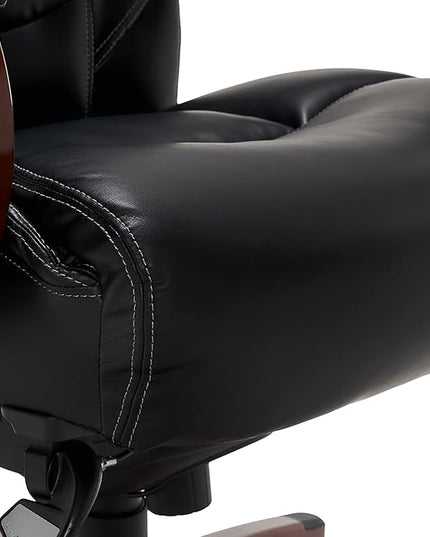 La-Z-Boy Delano Big & Tall Executive Office Chair, High Back Ergonomic Lumbar Support, Bonded Leather, Black with Mahogany Wood Finish - LeafyLoom