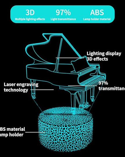 3D Piano Night Light Illusion Lamp,16 Colors Changing with Remote Control,Bedroom Home Decor for Family, Friends, Women - LeafyLoom