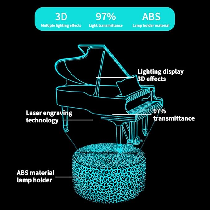 3D Piano Night Light Illusion Lamp,16 Colors Changing with Remote Control,Bedroom Home Decor for Family, Friends, Women - LeafyLoom