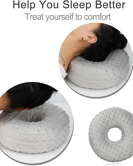 Washable Ear Piercing Pillow with Removable Pillowcase Donut Pillows Hole for Ear Pain Relief CNH Sleeping Pressure Sore Side Sleepers Ear Guard Protector, Minky Dot Gray Cover - LeafyLoom