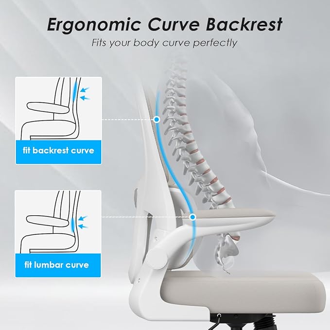 Soohow Ergonomic Home Office Chair, Mesh Desk Chair with Lumbar Support, Comfy Computer Desk Chair with Flip Armrest Rolling Wheels, Khaki. - LeafyLoom
