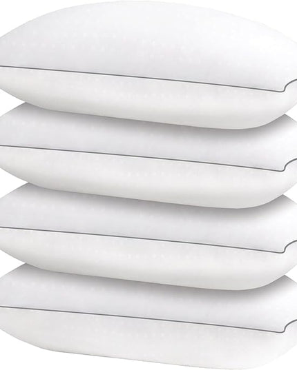 HIMOON Bed Pillows for Sleeping 4 pack,King Size Cooling Pillows Set of 4,Top-end Microfiber Cover for Side Stomach Back Sleepers(Grey Edge) - LeafyLoom