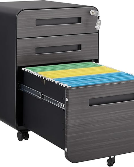 3 Drawer Mobile Desk Office with Lock and Wheels,Versatile Storage Cabinets w/Anti-Tilting Cold Rolled Steel Waterproof Moisture-Proof,for Legal/Letter/A4 Files,Dark Brown - LeafyLoom