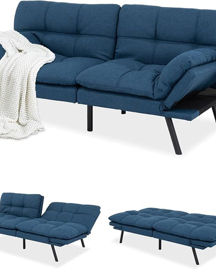MUUEGM Futon Sofa Bed,Convertible Memory Foam Futons Couch Bed,Folding Sofa Bed Sleeper Couch Loveseat for Living Room,office,Apartment,Small Space,Adjustable Backrest Armrests,Blue - LeafyLoom
